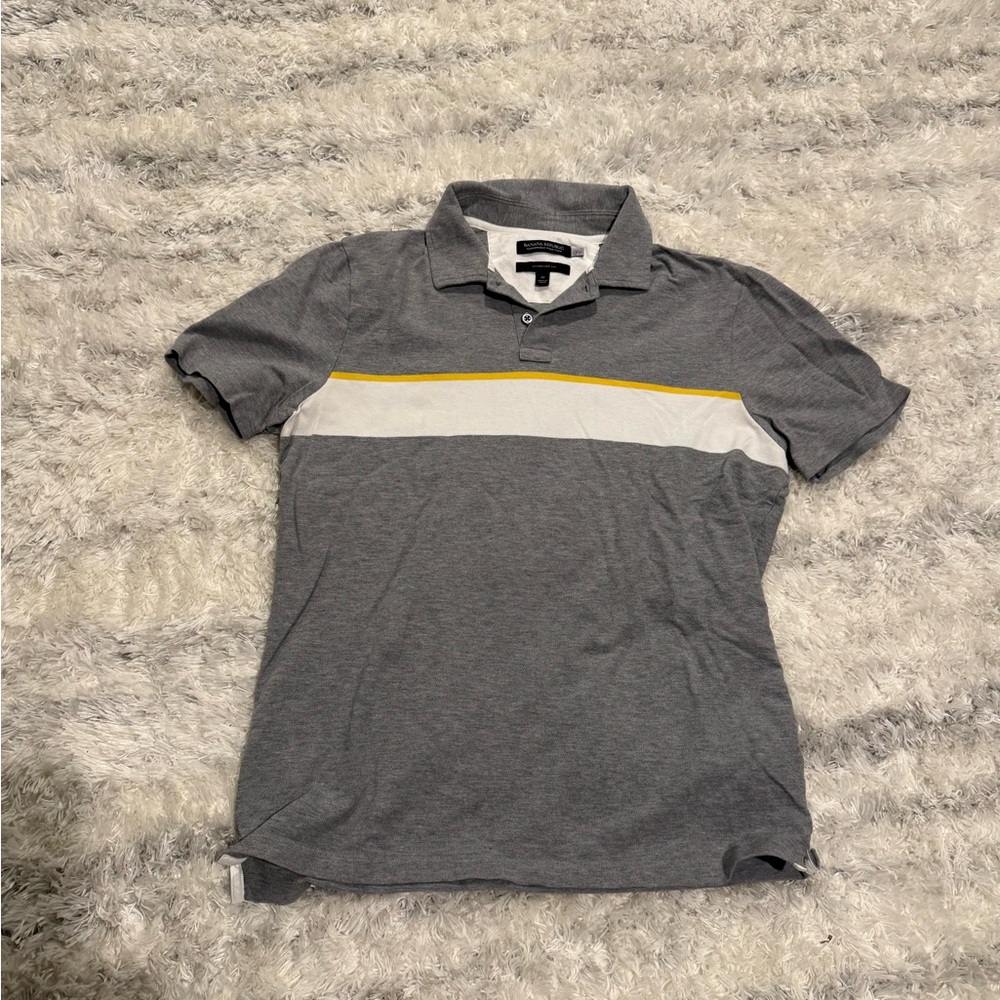 Banana Republic Gray Polo Shirt with Yellow Stripe